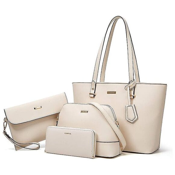 Handbags - Women Fashion Synthetic Leather Handbags Tote Bag Shoulder Bag Beige